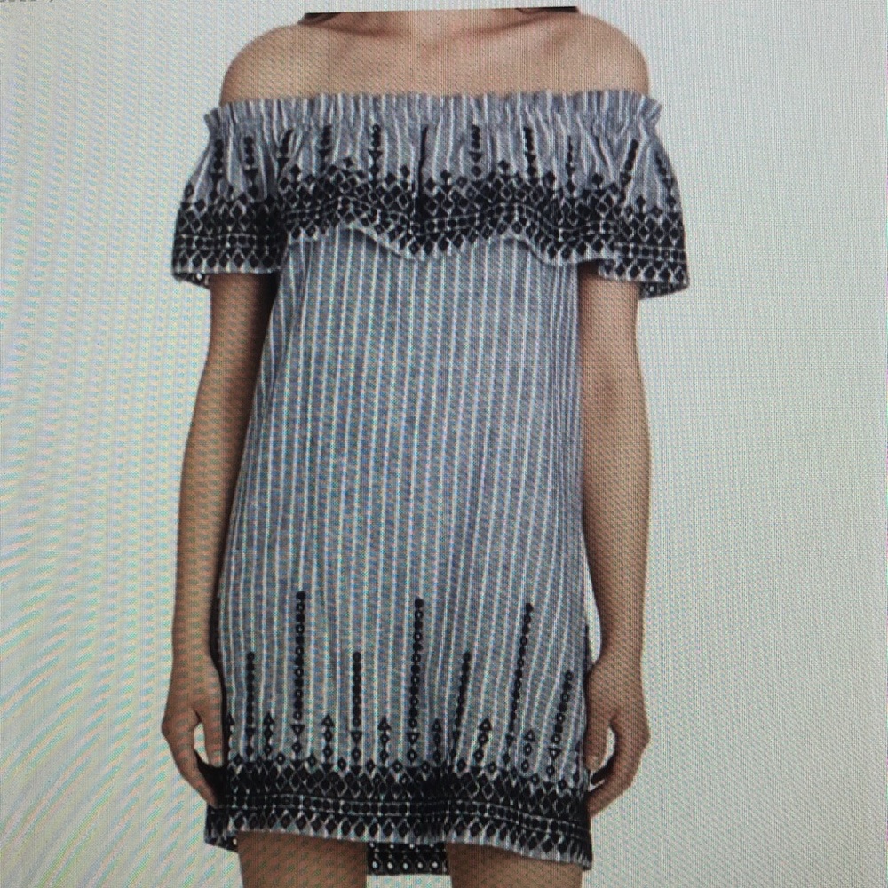 Parker Jeanette Off Shoulder Linen Striped Dress - Picture 1 of 8